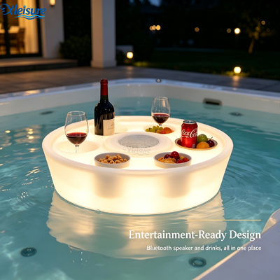 Floating Spa Music Bar with Bluetooth Speaker RGB LED Light 6 Cup Holders Waterproof Floating Drink Tray for Pool Hot Tub Party